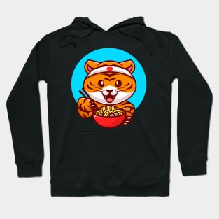 Cute Tiger Eating Ramen Noodle With Copstick Cartoon Hoodie